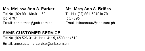 PNB CONTACT INFO