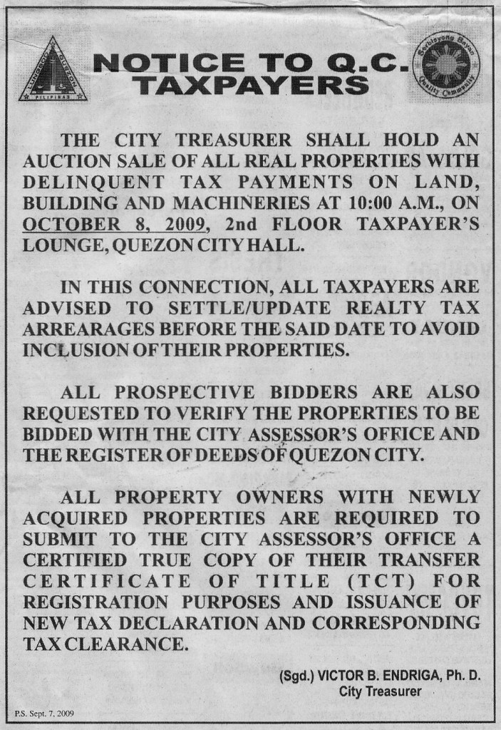 Quezon-City-TAX-FORECLOSURE-auction-sale-OCT-08-2009-PS-SEP-07-B13