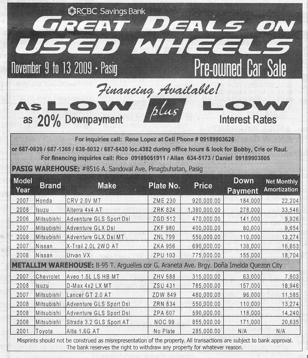 RCBC-Savings-Bank-Great-Deal-On-Used-Wheels-Pre-Owned-Car-Sale-Nov-13-2009
