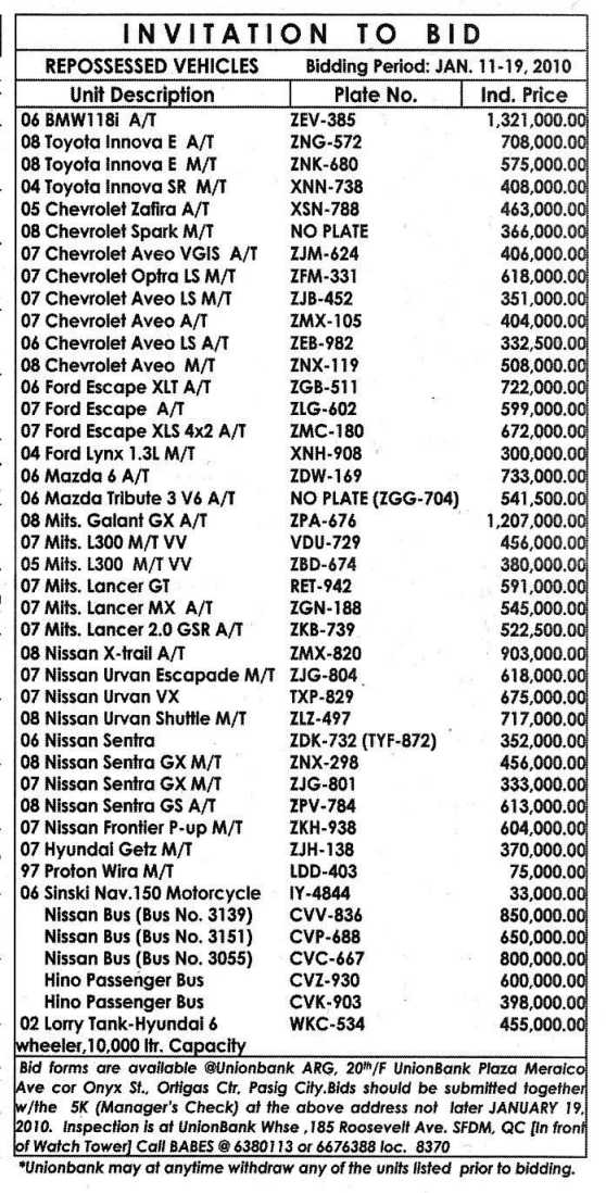 Unionbank-repossessed-cars-january-19-2010