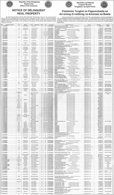 Quezon City Notice of Sale of delinquent real property page 01