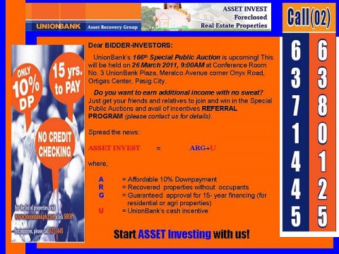 166th UNIONBANK FORECLOSED PROPERTIES AUCTION teaser INVITE