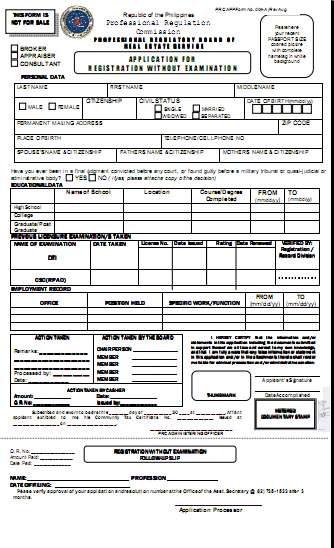 Application for registration without examination form