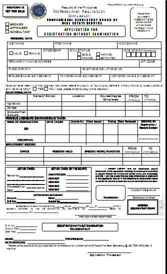 application form thumbnail Application for registration without examination form