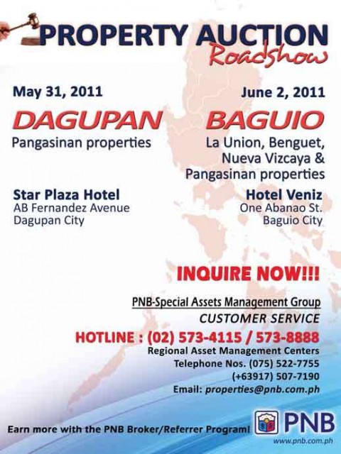 PNB foreclosed property auction roadshow dagupan baguio