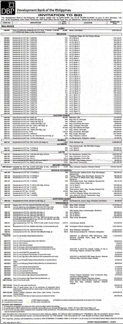 DBP foreclosed properties for sealed bidding on June 13, 2011