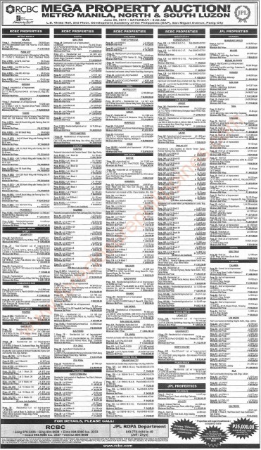 RCBC Mega foreclosed property auction on June 25, 2011