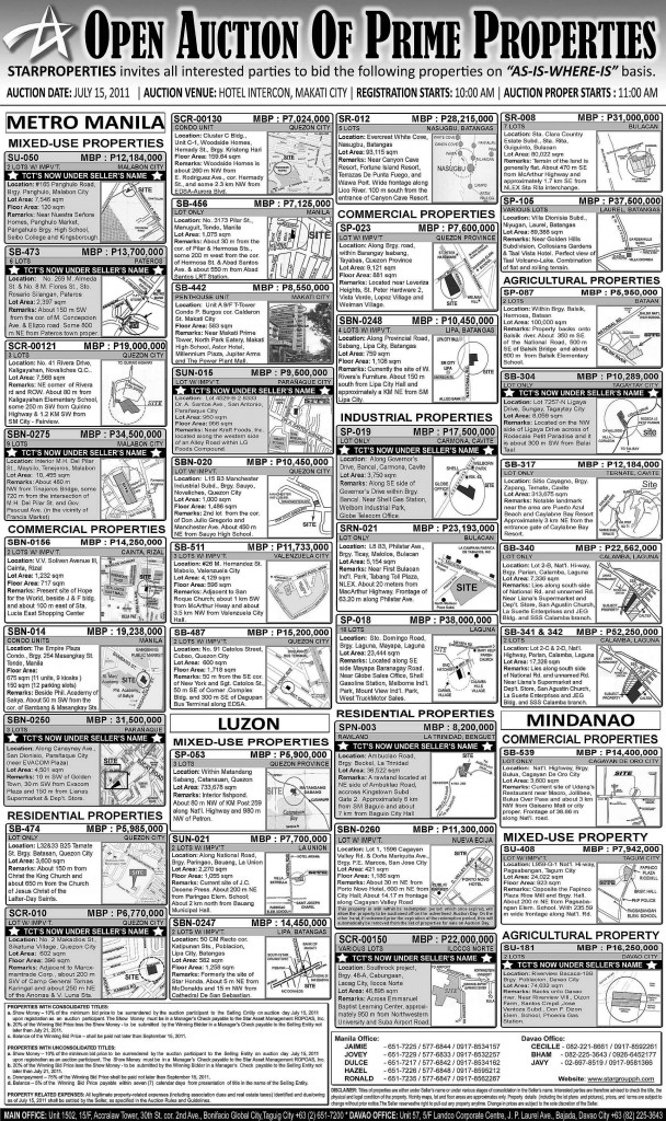 Star Open Auction of Prime Properties_July 15, 2011 Star Open Auction of Prime Properties_July 15, 2011