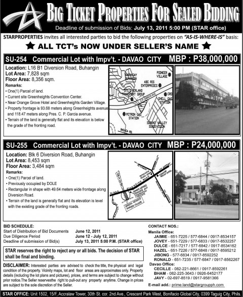 Star Properties Sealed Bid_Big Ticket (2 Davao Commercial)_July 13, 2011