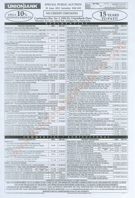 UNIONBANK FORECLOSED PROPERTIES AUCTION FLYER 171st JUNE 25 2011