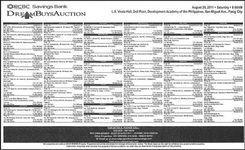 RCBC Savings Bank foreclosed properties Dream Buys Auction - August 20 2011