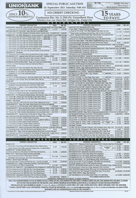 175th SPECIAL PUBLIC AUCTION UNIONBANK FORECLOSED PROPERTIES