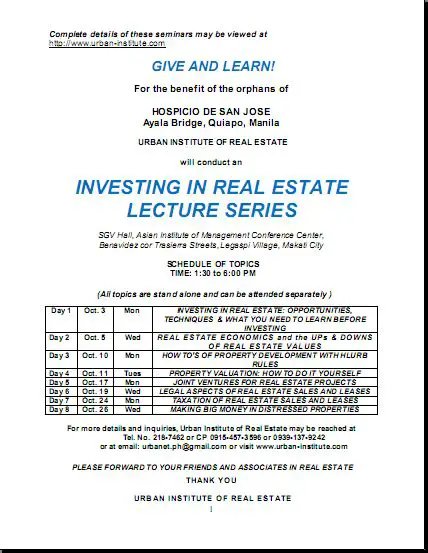 Urban Institute Real Estate Investing Lecture Series