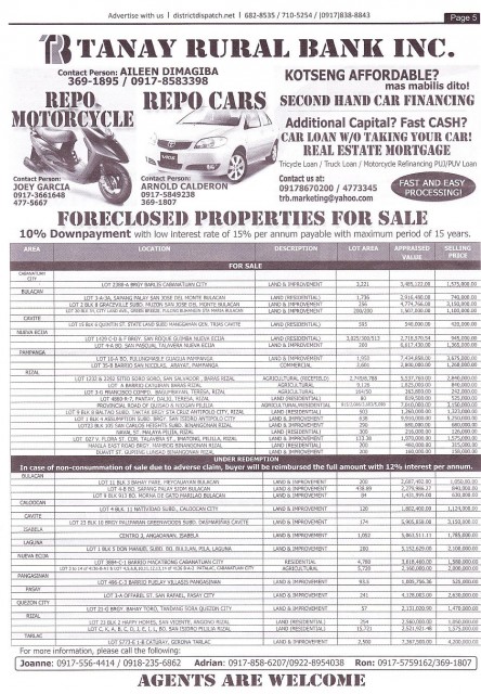 Tanay Rural Bank foreclosed properties