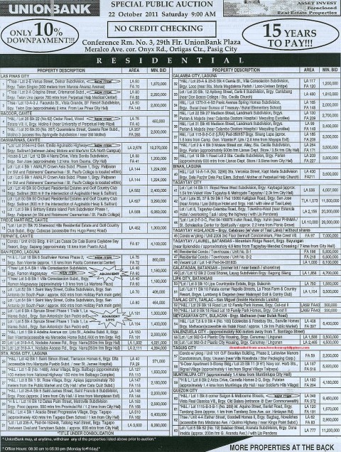 176th UnionBank foreclosed properties auction page 1 of 2 - October 22, 2011
