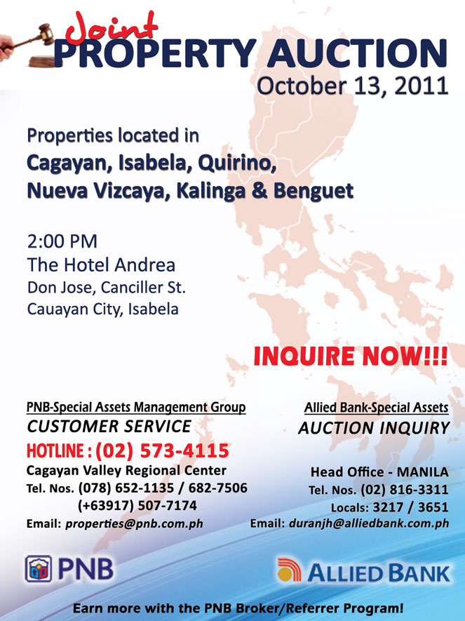 PNB and Allied Bank Joint Property Auction at Cauayan City on October 13, 2011