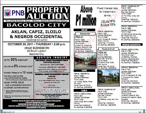 PNB Bacolod foreclosed properties auction - PDF