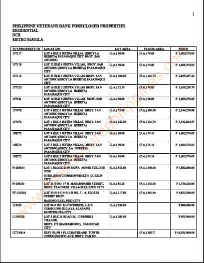 Philippine Veterans Bank foreclosed properties listing thumbnail