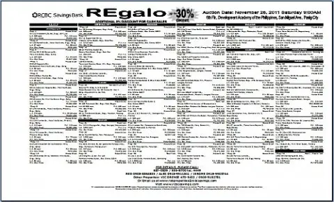 RCBC Savings Bank REgalo real estate sale-November 26 2011
