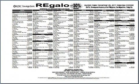 RCBC Savings Bank REgalo real estate sale-November 26 2011