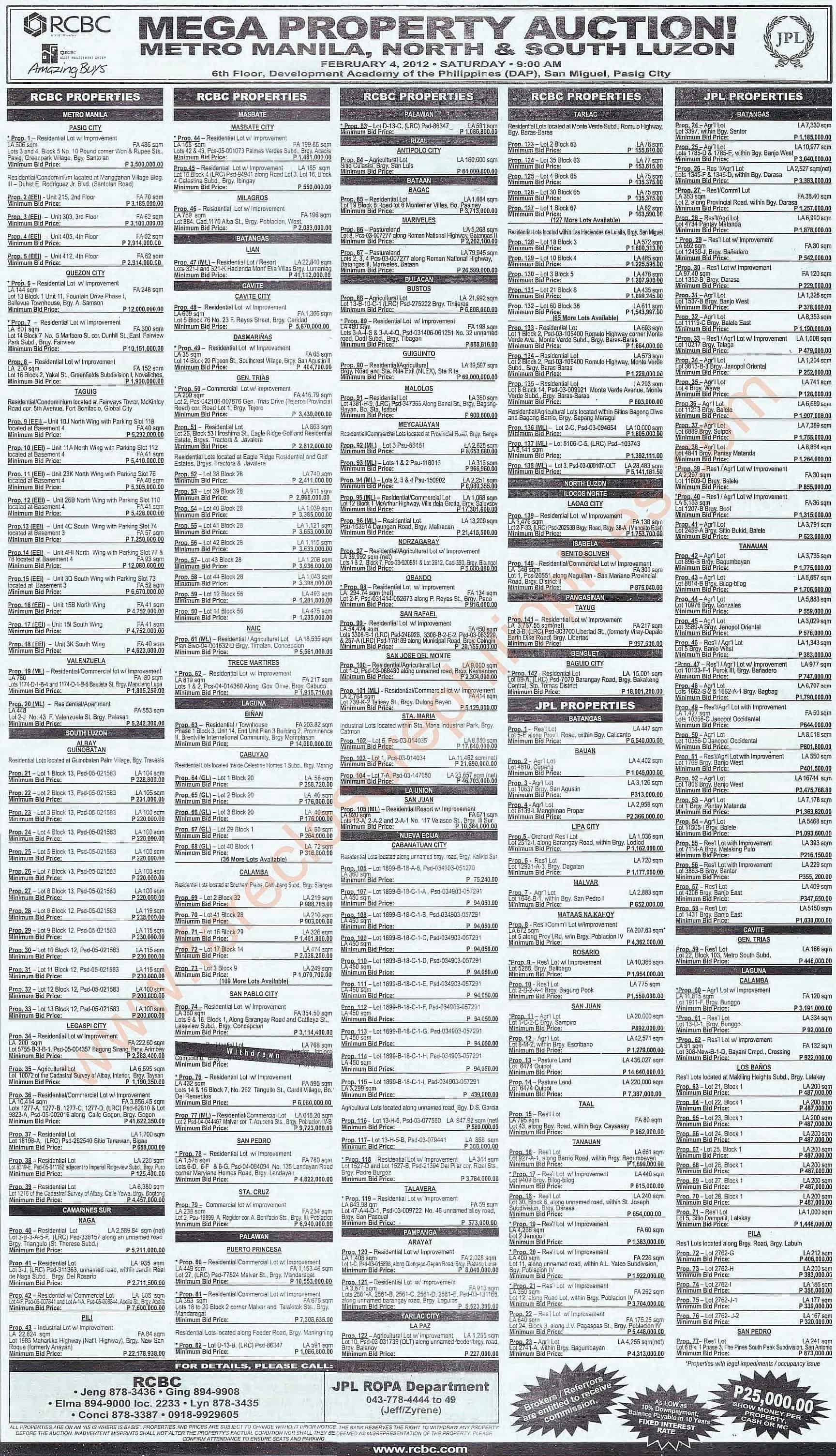 RCBC foreclosed properties Amazing Buys Mega Property Auction February 4 2012 RCBC foreclosed properties Amazing Buys Mega Property Auction February 4 2012