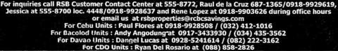 RCBC SAVINGS BANK REPOSSESSED CARS CONTACT DETAILS (click to enlarge)