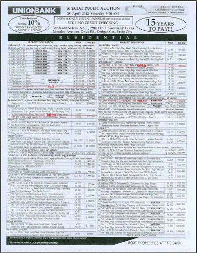 184th Unionbank Foreclosed Properties Auction (post auction listing) - PDF