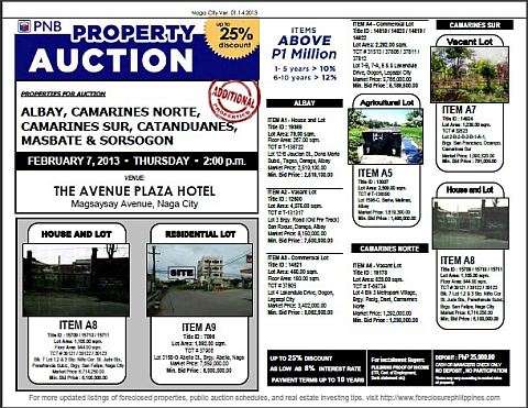 naga pnb foreclosed properties auction listing february 7 2013