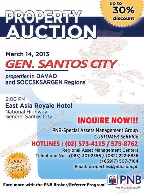 PNB Foreclosed Property Auction General Santos City March 13 2013