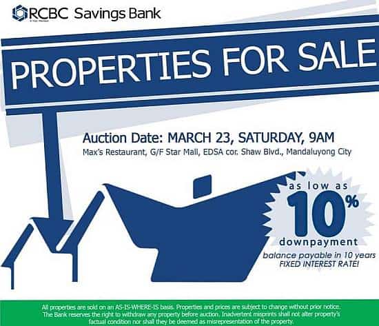 RCBC Savings Bank foreclosed properties March 23 2013 auction