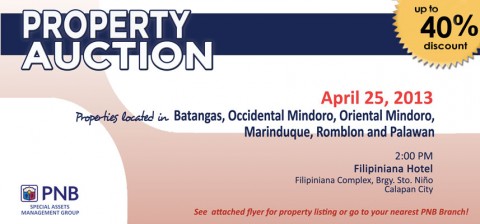 PNB FORECLOSED PROPERTIES CALAPAN AUCTION APRIL 25 2013