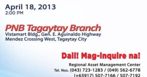 Four Public Auctions Of PNB Foreclosed Properties For April 2013