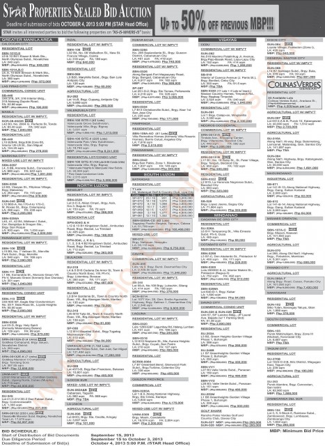 Star Properties Sealed Bidding Auction Listing October 4 2013