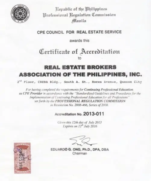 REBAP CPD Accreditation Certificate