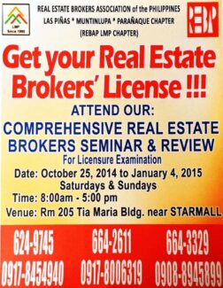 REBAP LMP COMPREHENSIVE REAL ESTATE SEMINAR TRAINING OCTOBER 25 2014 to JANUARY 4 2015