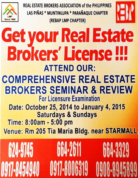 REBAP LMP COMPREHENSIVE REAL ESTATE SEMINAR TRAINING - OCTOBER 25 2014 to JANUARY 4 2015