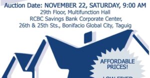 RCBC Savings Bank Foreclosed Properties Dream Buys Auction Slated November 22, 2014