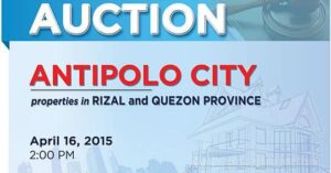 Auction Of PNB Foreclosed Properties In Antipolo And Quezon Province Slated On April 16, 2015