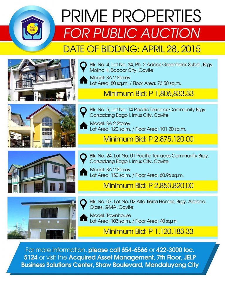 Pag IBIG Fund acquired assets for sale April 28, 2015