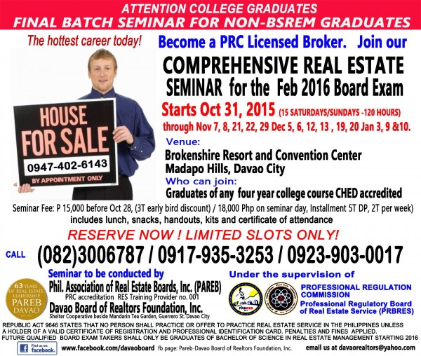 PAREB DAVAO 2016 Real Estate Brokers' Exam Review