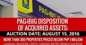 Pag-IBIG NCR to dispose Acquired Assets via sealed public auction on August 15, 2016