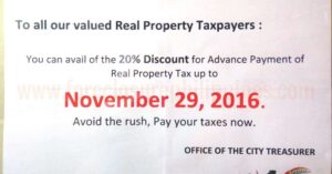 Get Up To 20% Discount On Real Property Tax (Amilyar) In Las Pinas And Paranaque By Paying Early