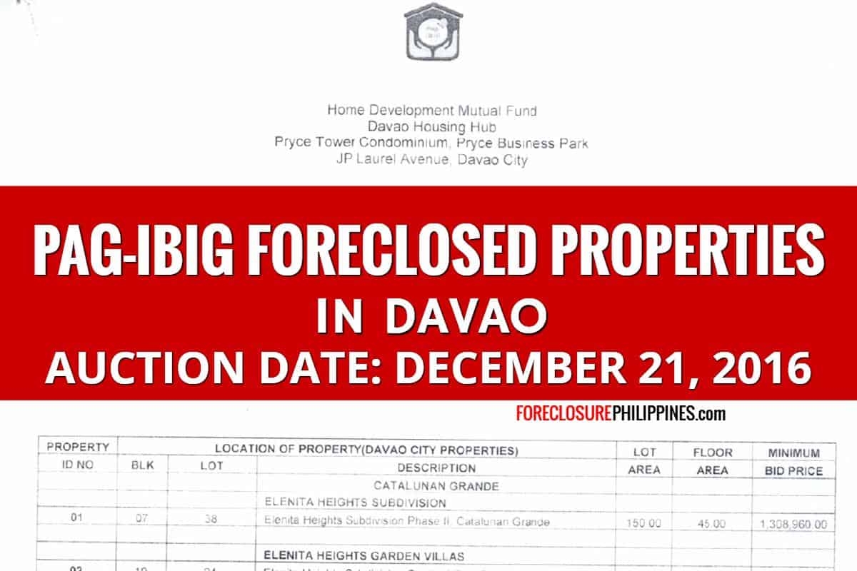 Another Public Auction of PagIBIG Foreclosed Properties in Davao