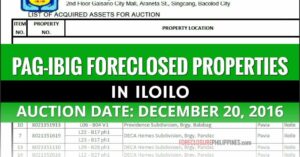 Public Auction of Pag-IBIG Foreclosed Properties in Iloilo slated on December 20, 2016