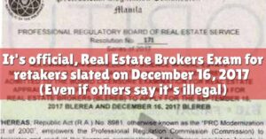 Real estate brokers exam for retakers slated on December 16, 2017 (Even if others say it's illegal)