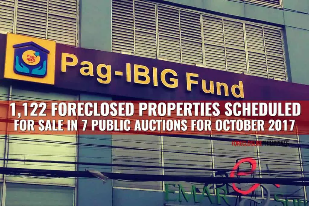 1,122 Pag-IBIG Foreclosed Properties slated for auction in October 2017