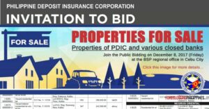 Auction of PDIC foreclosed properties (and various closed banks) slated in Cebu on December 8, 2017