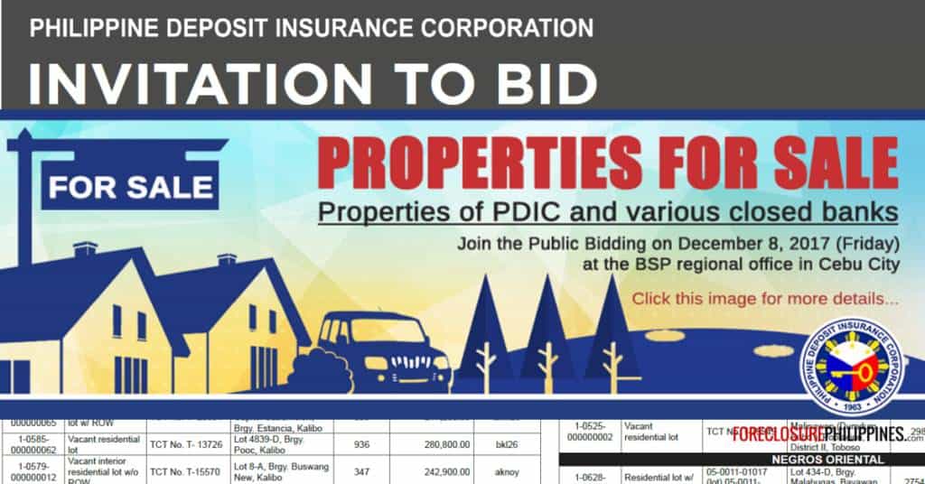 Auction of PDIC foreclosed properties (and various closed banks) slated
