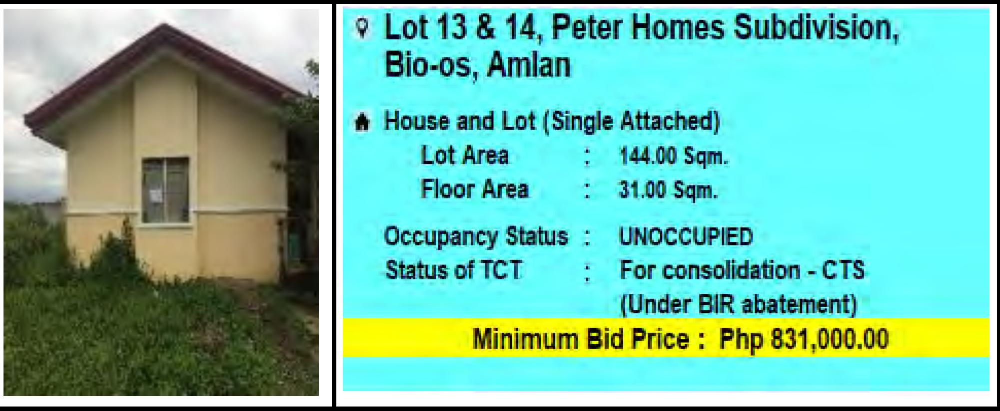 PagIBIG Foreclosed House and Lot (Single Attached) LOT 13 & 14