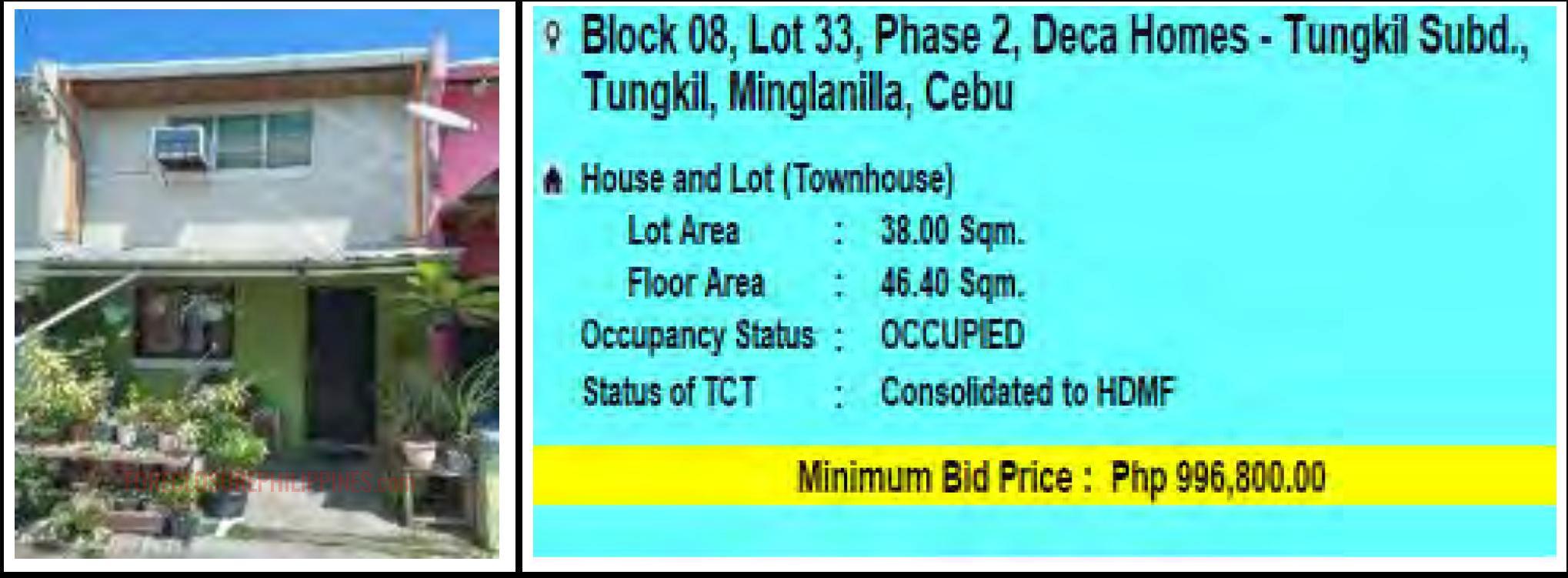 PagIBIG Foreclosed Townhouse LOT 33, BLOCK 08, PH. 2, DECA HOMES